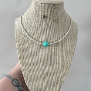 #3. Handmade Turquoise Bead Silver Seed Bead Choker Necklace